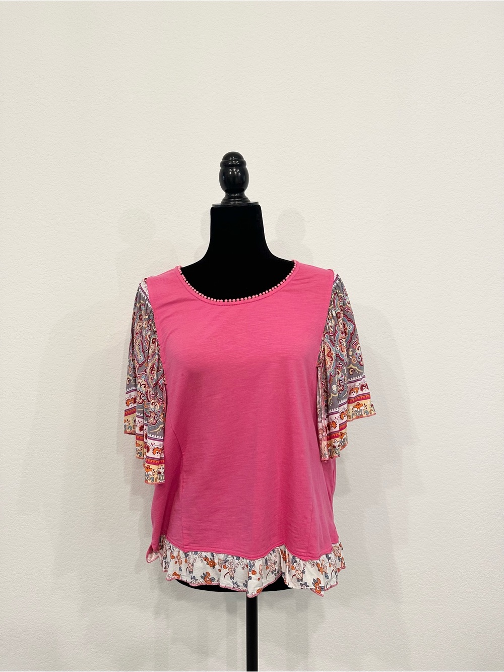 Try Luxe Jeans Pink Mixed-Print Short Sleeve Women's Top